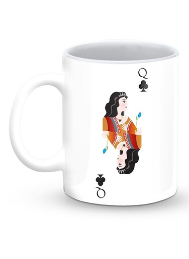 Premium Queen Of Clubs Designer Mug White/Black