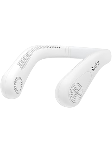 HandFan 5000mAh Portable Neck Fan, Bladeless Wearable Personal Fan, Rechargeable Neckband Fan, Max 21H Working Time, Hands Free, Headphone Design, 4 Speeds, for Travel, Hiking, Outdoors (White-a)