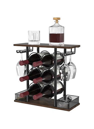 VyGrow Wine Rack, Wine Storage with Glass Holder Wine Racks for Tabletop 6 Bottles Wine Bar Rack, Wine Holder Stand for Home Kitchen Bar Cabinets