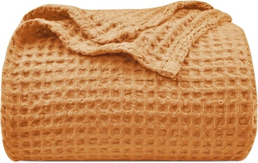 Ultra Soft 400gsm Waffle Weave Blanket King Size (230cm x 264cm), Cozy Woven Blanket for Bed, Decor, Sofa, Orange