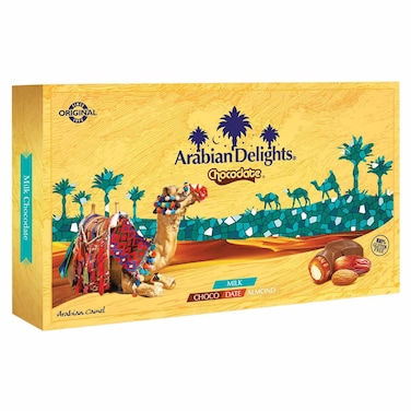 Arabian Delights Chocodate Milk Chocolate Coated Dates with Almonds Gift Box, 180g