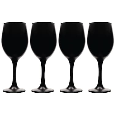 Black Wine Glasses, 14 Ounce Wine Glass, Set of 4 Black Stemmed Wine Glasses for Red and White Wine, Thick and Durable Wine Glasses