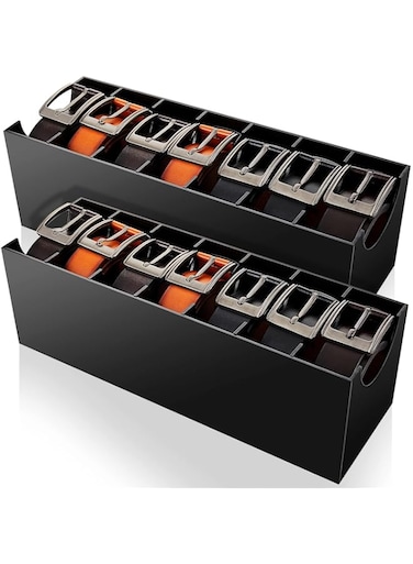 Tatuo 2 Pcs Belt Organizer Acrylic Belt Storage Holder 7 Compartments Christmas Display Case Belt Container Holder for Closet and Drawer, Belt Watch Storage Holder Accessories Gift for Christmas