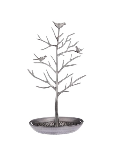 YumLock Vintage Earrings Necklace Jewelry Display Showcase Metal Stand - Birds Tree Organizer Holder Silver