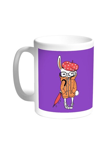 Cartoon Drawing - Rabbit Printed Coffee Mug White