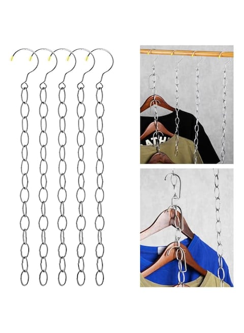 YARDHOBI Space Saving Hangers, Metal Chain Clothes Hanger Organizer with 14 Slots, Magic Foldable Multiple Hangers in One, Collapsible Vertical Space Saver Hangers for Closet Organizer (Pack of 5)