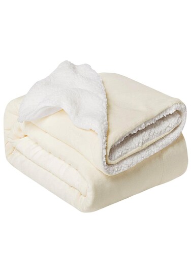Sherpa Blanket Single Size Twin Plush Bed Blanket Throw Blanket Flannel Fleece Reversible Lamb Blanket Warm and Plush Travel Blanket Off White 160x220 cm