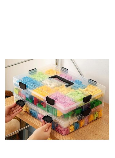 Plastic Toys Storage Box, 4-Tier Transparent Stackable Adjustable Compartment Slot Craft Storage Box Organizer to Store Toys, Building Blocks, Puzzles, Crafts, Beads