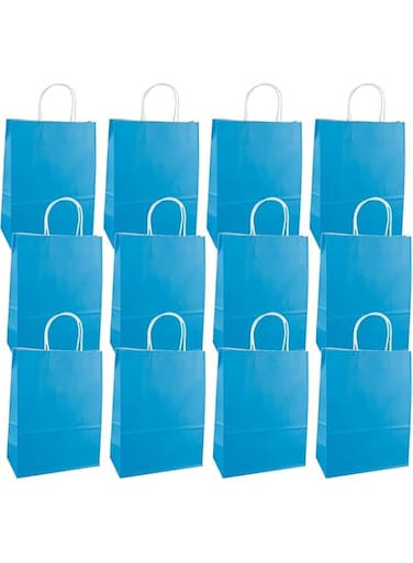 ECVV Gift Bags 48 Pieces Set Eco-Friendly Paper Bags With Handles Bulk Paper Bags Shopping Bags Kraft Bags Retail Bags Party Bags (BLUE, 33 * 26 * 12 Cm)