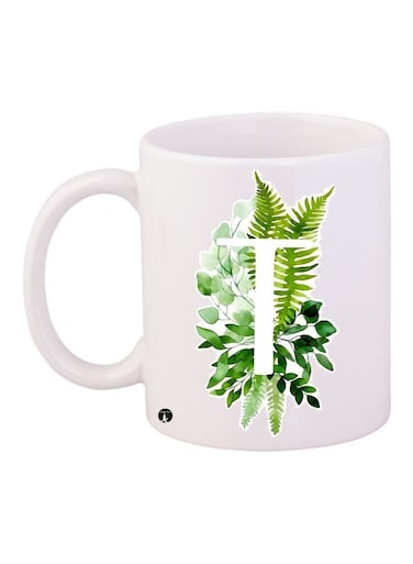 Leaves Printed Coffee Mug White/Green 11ounce