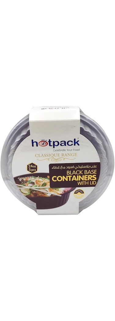 Soft N Cool Hotpack - 5 Pieces Black Base Round Microwavable Container With Lids 24 Ounce