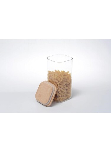 Square Boro Glass Storage Jars With Bamboo Lids Airtight Glass Jars Clear Food Storage Container Jar- Food Kitchen Canisters Sets For Spaghetti Snack Cereal Storage Wy060-2.5