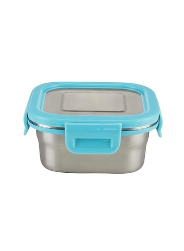 Borosil Stainless Steel Lunch Box, Leak-Proof Lunch Box With Blue Lid, Square Lunch Container For School &amp; Office, 400 Ml