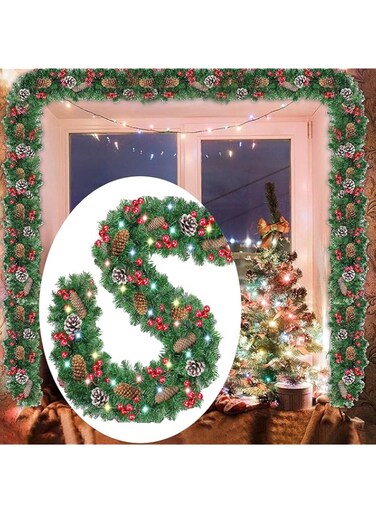 Yoawllty Christmas Decorations,Artificial Christmas Garland, 9 FT Christmas Pinecone Wreath Flocked with Mixed Decorations, Spruce for Door Decoration
