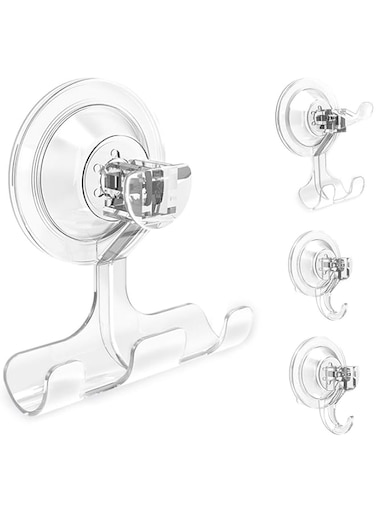 KASTWAVE Powerful Vacuum Suction Cup Hooks, Reusable Waterproof Shower Hook, 4Pcs Vacuum Suction Hooks - Razor Holder - Wreath Hook - Multi-Use for Bathroom Kitchen Office