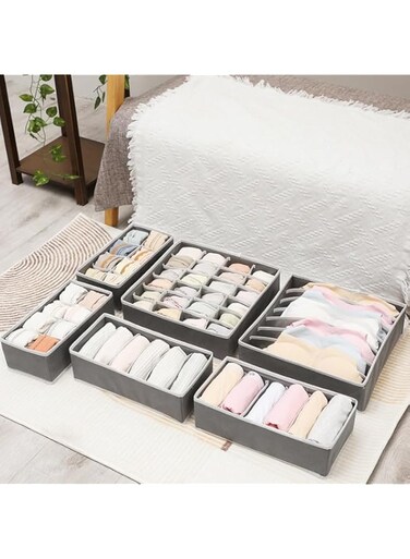 Aokraty 6 Pack Drawer Organizers for Clothing, Dresser Drawer Organizer Clothes, Fabric Foldable Closet Organizers and Storage Basket Bins for Clothes, Underwear, Bras, Socks (Gray)