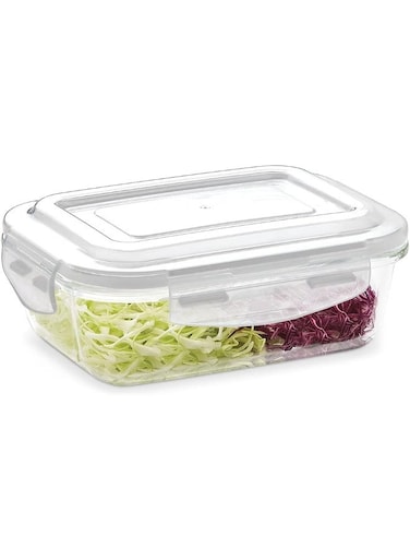 Klip-N-Store Rectangular Glass Storage Container With Air Tight Lid Food Storage Container Microwave Safe Container 2.0 Ltr Transparent