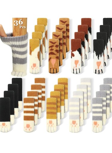 Chair Leg Socks, 36 Pieces Cat's Paw Furniture Socks Non-slip Chair and Table Knitted Socks High Elasticity Silent Furniture Sock Pad Door Handle Gloves Hardwood Floor Protectors (9 Colors)