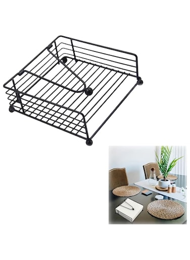 Duomama Modern Rustic Iron Napkin Holder for Kitchen &amp; Dining - Weighted Arm, Farmhouse Style - Elegant Black Metal - Square Paper Napkin Stand for Indoor &amp; Outdoor Use - Restaurant Quality