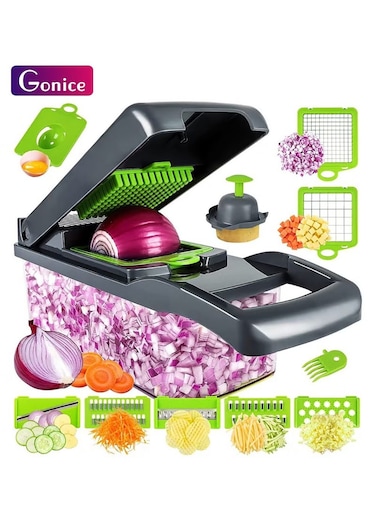 Vegetable Chopper, Pro Onion Chopper, Multifunctional 13 in 1 Food Chopper, Kitchen Vegetable Slicer Dicer Cutter,Veggie Chopper With 8 Blades,Carrot and Garlic Chopper With Container