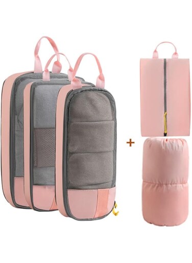 Excefore Ultra Space Saving Self-Compression Organizer, Space Saver Bags, Self-Compression Design Clothing Storage Bags, Heavy Duty Moving Bags, Compressed Storage Bags for Clothing, Blankets, Pink