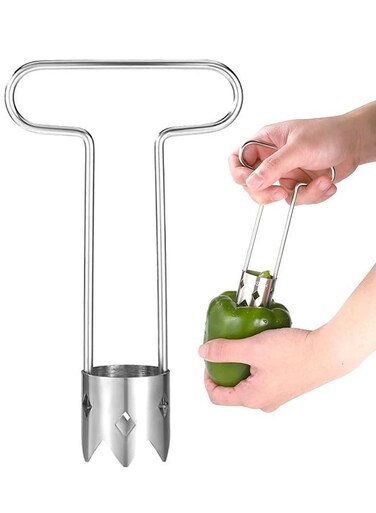 Bell Pepper Seed Corer, Upgraded T Shaped Vegetable and Fruit Corer Stainless Steel Tomato Apple Seed Remover Tool Practical Kitchen Gadget for Removing Fruit &amp; Vegetable Cores