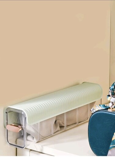 Transparent Wall-Mounted Storage Box with Drawer: Non-punch Organize Socks, Underwear, Bras, Innerwear, Neck Ties, and Accessories No Drill - Light Green