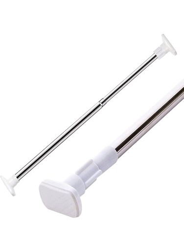 Extendable Clothes Rail, 50-80cm Stainless Steel Extendable Clothes Rail Pole - Hanging Rails for Clothes, Wardrobe, Shower, Kitchen, Windows Adjustable Shower Curtain Pole, 22mm Diameter (White)