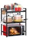 Microwave Stand, 2-Tier Microwave Oven Rack With 6 Hooks, Expandable Horizontal Extension Microwave Shelf, Kitchen Counter Organizer for Toaster Oven Rice Cooker