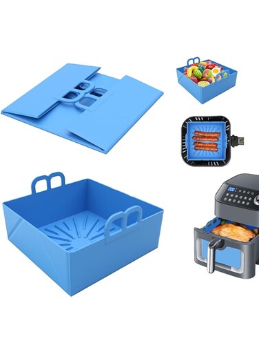 EWEIS Foldable Silicone Air Fryer Liner for 8QT, Reusable Non-Stick Basket Insert, Silicone Air Fryer Accessories for Roasting, Baking, Grilling, Air Fryer Mat for Cosori, Ninja, Gourmia, Instant Pot