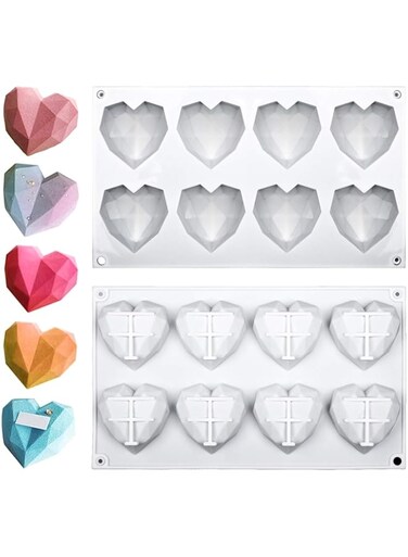 LFBEST Love Heart Silicone Mold 8 Cavity 3D Diamond Heart Mould，Chocolate Silicone Dessert Moulds for Ice Cube Soap Cake Dessert DIY Tools