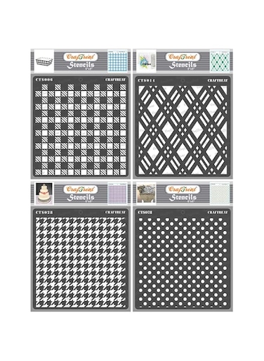 CrafTreat Geometric Stencils for Painting on Wood, Canvas, Paper and Fabric - Shepherds Check, Double Diamond, Houndstooth and Bold Polka Dots - 4 Pcs - 6x6 Inches Each - Reusable DIY Craft Stencils