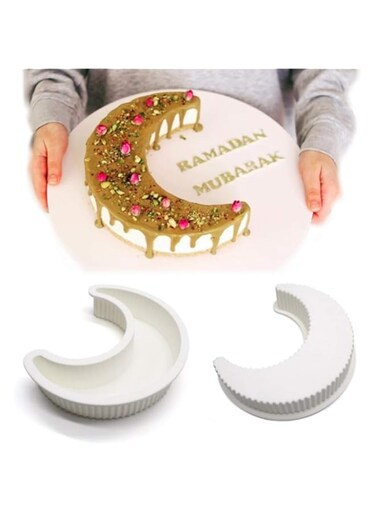 Goodern Ramadan Decorations 3D Moon Shape Silicone Cake Mold Large Moon Crescent Mousse Cake Pan Bread Pizza Baking Molds for Eid Mubarak Islamic Muslim Party Kitchen Bakeware Tools Ramadan Gift