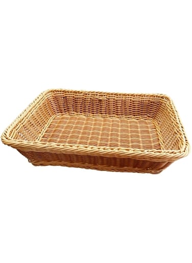 bpa Rectangle Rattan Fruit Basket Woven Wicker Storage Baskets Container Organizer for Home Bathroom Table Decoration (XLARGE 40X30X8 CM)