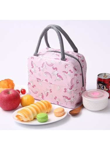 Insulated Lunch Tote, Cute Lunch Bags for Girls, Childrens Lunchbag, Rainbow Horse Pattern Cool Bag, Small Linch Bag for Work, School, Picnic, Travel, Beach, Gifts for Girls (Pink)