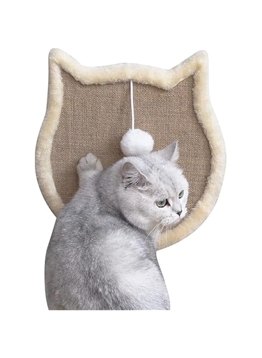 SYOSI Cat Scratcher Mat, 13.38x13.38 Inch Natural Sisal Cat Scratching Pad for Indoor Cats Hanging Cat Scratching Pad Cat Shape Non-Slip Cat Scratching Rug, Protect Carpets and Sofas