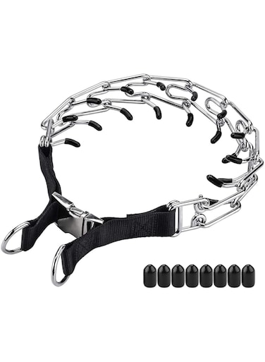 Aheasoun Dog Prong Training Collar, Adjustable Stainless Steel Links with Comfort Rubber Tips, High Strength Quick Release Metal Buckle, for Small Medium Large Dogs (Large, 4.0mm, 23.6-Inch)