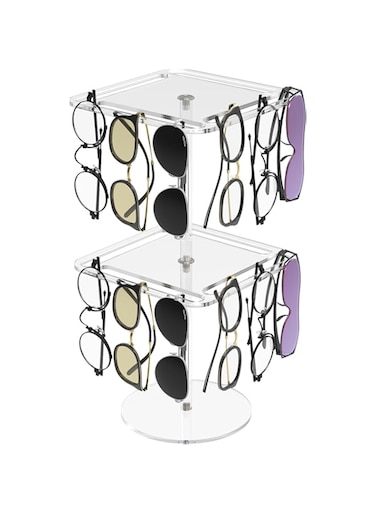 Tazweeq 360&deg; Rotating Acrylic Sunglasses &amp; Eyeglasses Display Rack, Double-Tier Clear Tabletop Organizer for 24 Pairs of Eyewear, Stylish Storage with Smooth Rotation &amp; Rust-Resistant Build