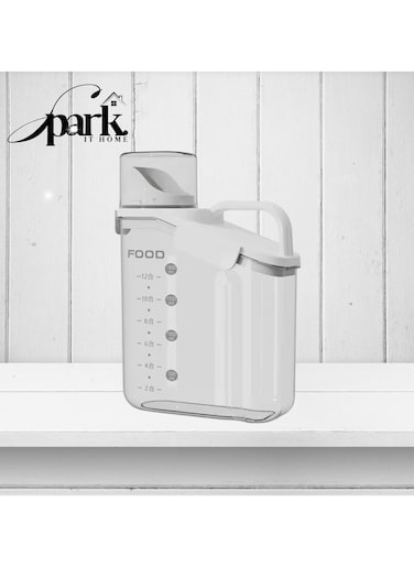 Storage Grain Jar With Measuring Cup Carrying Handle Leakproof Airtight Seal Locking, Pet Food, Cereal, Grain Storage Box Clear 2L White, BPA Free