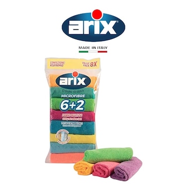 Arix Utility Microfiber Cloths 8 pcs Multipack Assorted Colors - Versatile Cleaning for All Surfaces