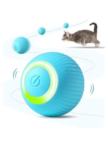 AoMige Interactive Smart Cat Ball,Quiet Cat Toys for Indoor Cats 360&deg; Automatic Rotating Kitten Toys,Intelligent Automatic Mobile Ball USB Charging Pet Toy,Fun Gift for Indoor Cats, Dogs, Pets (Blue)