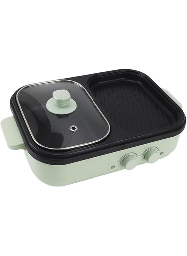 BROLEO 1300W Electric Cooker with Divider, Multifunctional Non Stick Dual Sides Electric Shabu Shabu Hot Pot, Convenient Design Divider Pot for Home Party Family Gathering (UK Plug 220V)