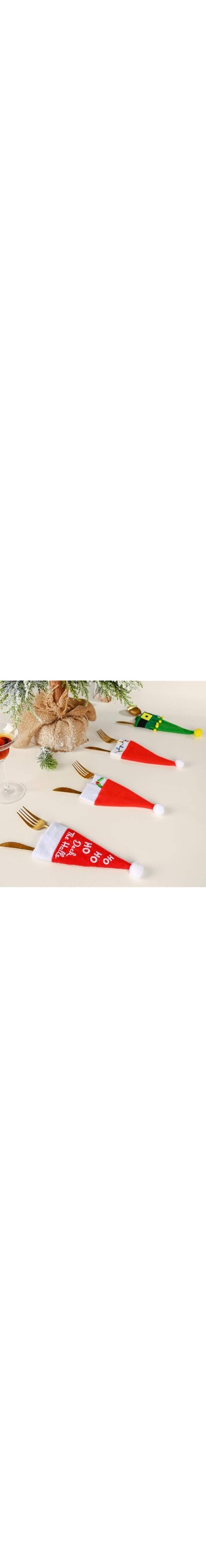 MEI Stylish Set Of 4 Christmas Santa Hat Silverware Holder For Dinner Table