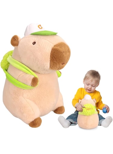 NALACAL Capybara Plush Kawaii Capybara Stuffed Aniamls with Green Tennis Backpack Capybara Toys Hugging Gifts Capybara Plushie Doll Pillow for Kids - 13.8Inch