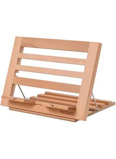 MEEDEN Wood Cookbook Stand, Book Stand for Reading in Bed, Adjustable Large Book Holder for Reading Hands Free, Recipe Holder with Page Holder Clips, Holds Tablets, Laptops, Documents 13.39" x 9.25