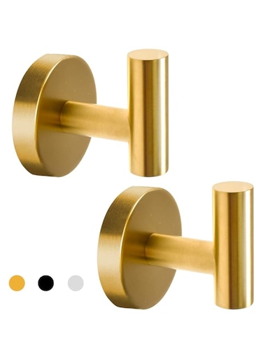 Vuzvuv 2 Pack Gold Towel Hook for Wall Modern Bathroom Kitchen Coat Robe Clothes Hook for Wall Holder Waterproof Brushed Gold SUS304 Stainless Steel Hooks