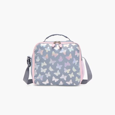 Lunch Bag-Silver Butterflies-1 Cmprt-Girls (Polyester) Grey \ 21X11X22