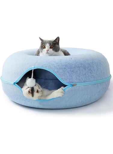 Cat Tunnel Bed, Cat Tunnel, Indoor Cat Hideout, Donut Cat Bed, Universal for All Seasons Cat Condo and Cat Cave (24 in * 24 in* 11 in) (Blue)