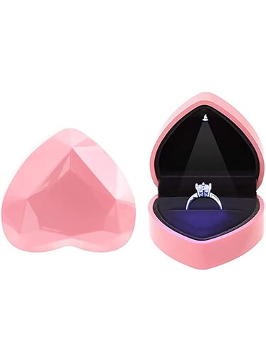 OasisgaloreHeart Shaped Ring Box with Led Light, Rings Storage Box Small Gift Box (Pink)