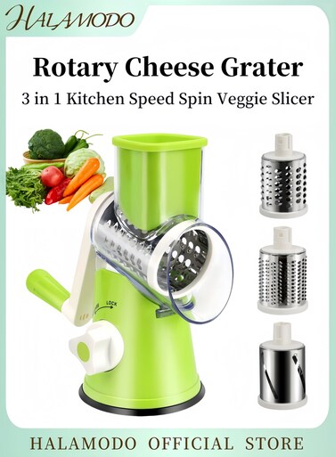 Multi-Functional Manual Rotary Mandoline Slicer 3-in-1 Interchangeable Blade Round Mandoline Cutter for Fruits &amp; Vegetables